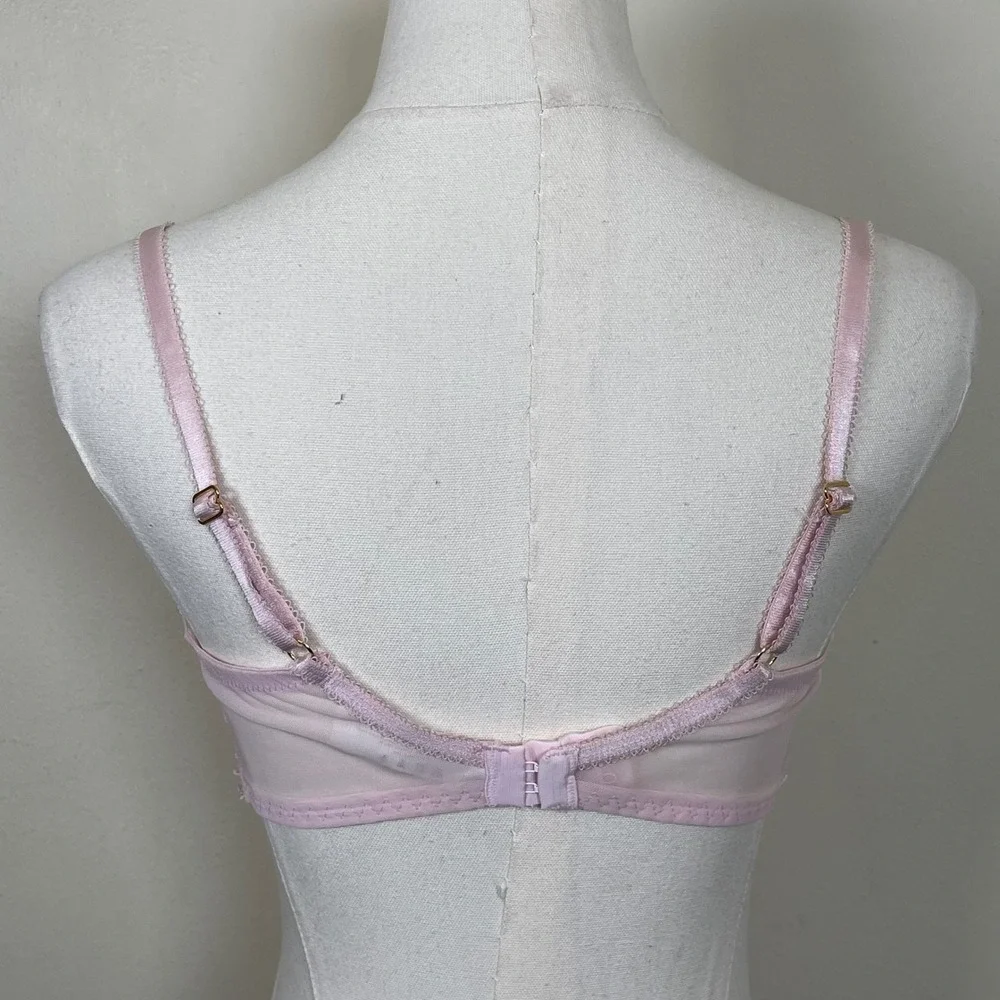 Vintage Secret Treasures Bra 36C Pink Floral Embroidered Sheer‎ Mesh Unlined
